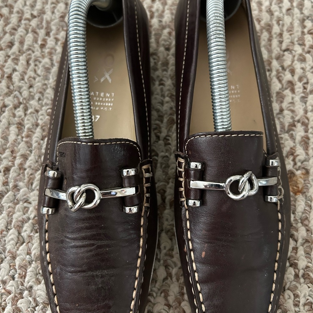 Geox Dark Brown Leather Loafers with Silver Accents